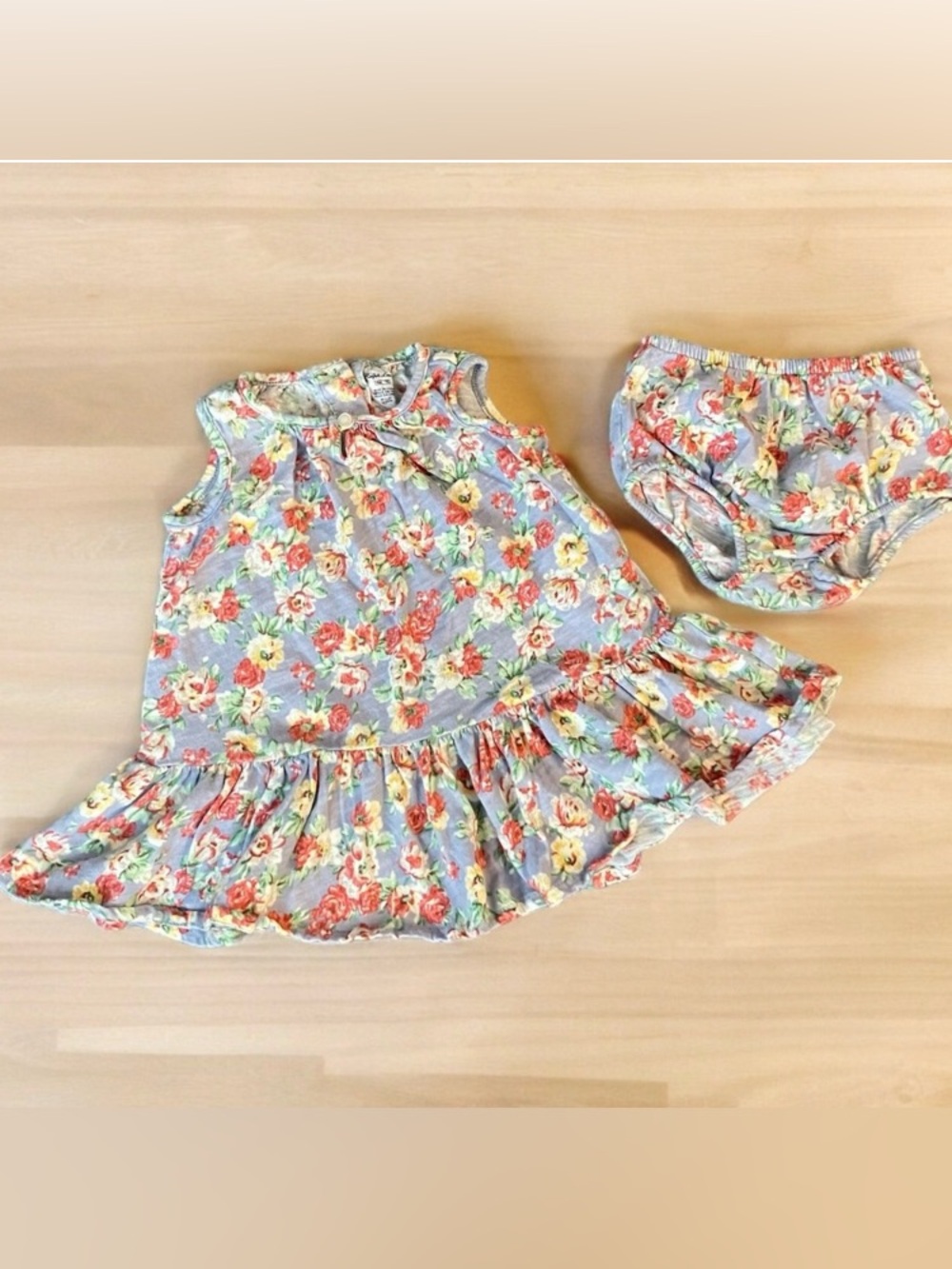 Baby Girl Ralph Lauren Dress Diaper Cover Set Blue Floral Size 9 Months Ruffles